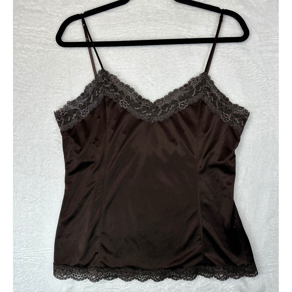 Worthington Camisole Y2K Top Womens Large Brown Lace Trim Adjustable Straps